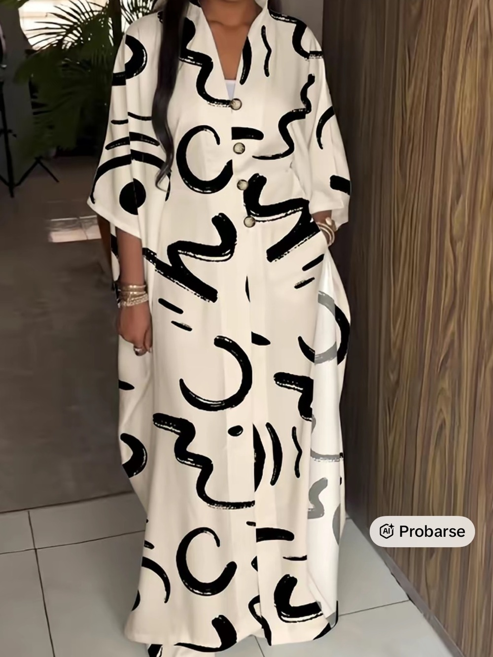 White & Black Abstract Print Maxi Dress